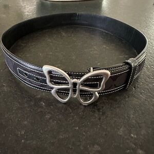 COACH Butterfly Buckle Black Leather Belt